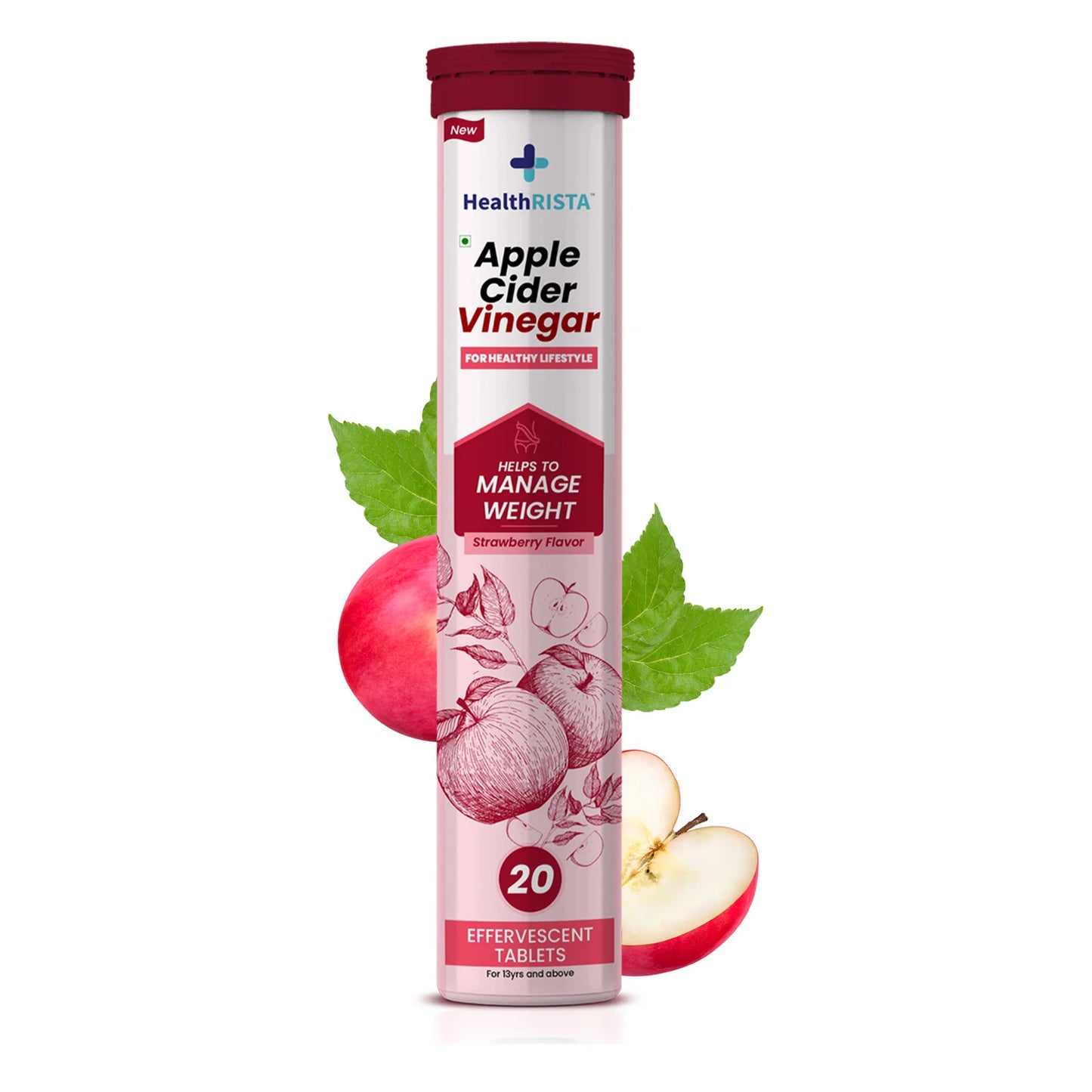 HealthRISTA - Apple Cider Vinegar Effervescent Tablet for Weight Management with Strawberry Flavor