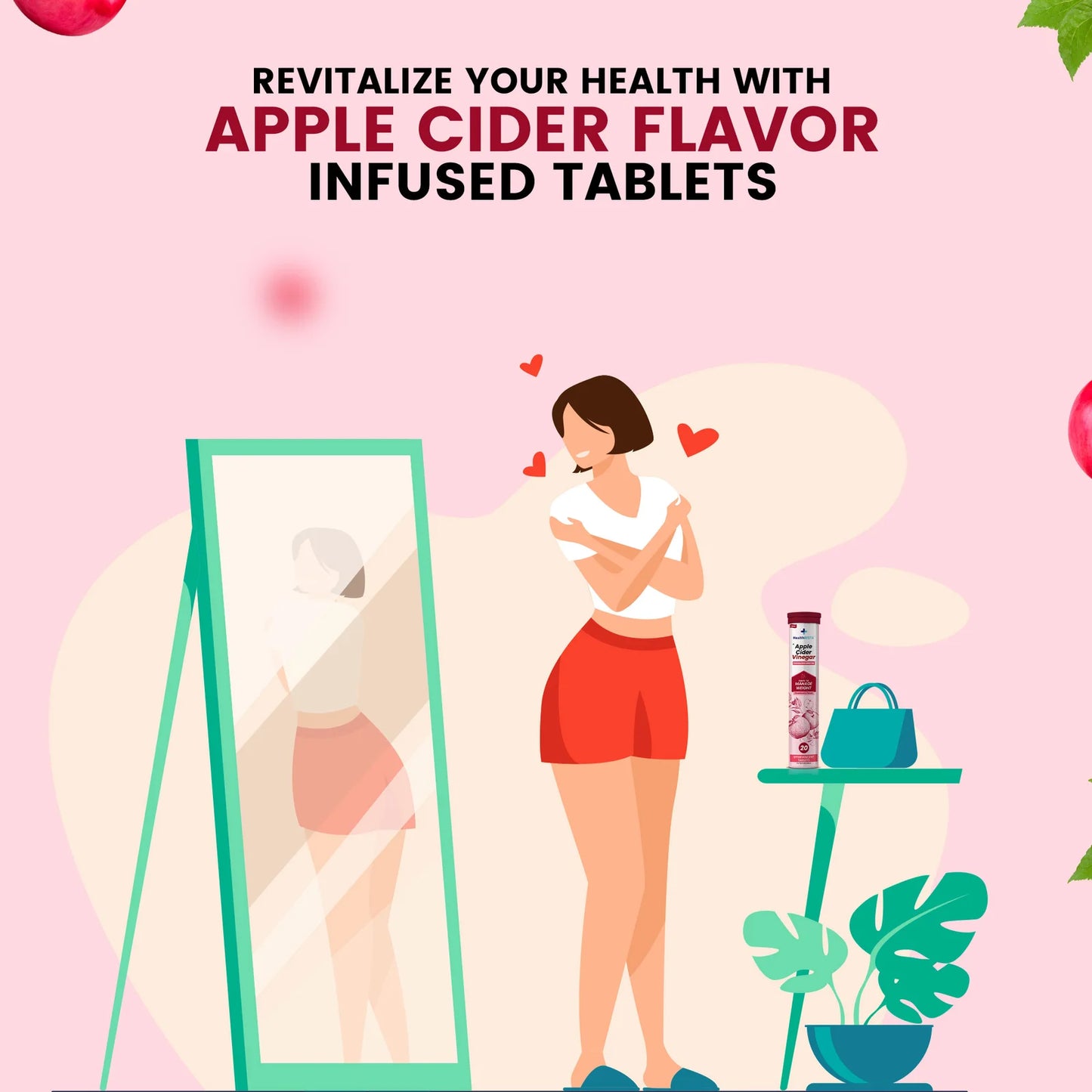 HealthRISTA - Apple Cider Vinegar Effervescent Tablet for Weight Management with Strawberry Flavor