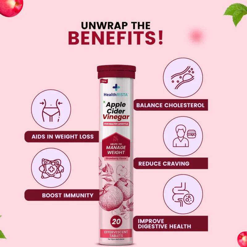 HealthRISTA - Apple Cider Vinegar Effervescent Tablet for Weight Management with Strawberry Flavor