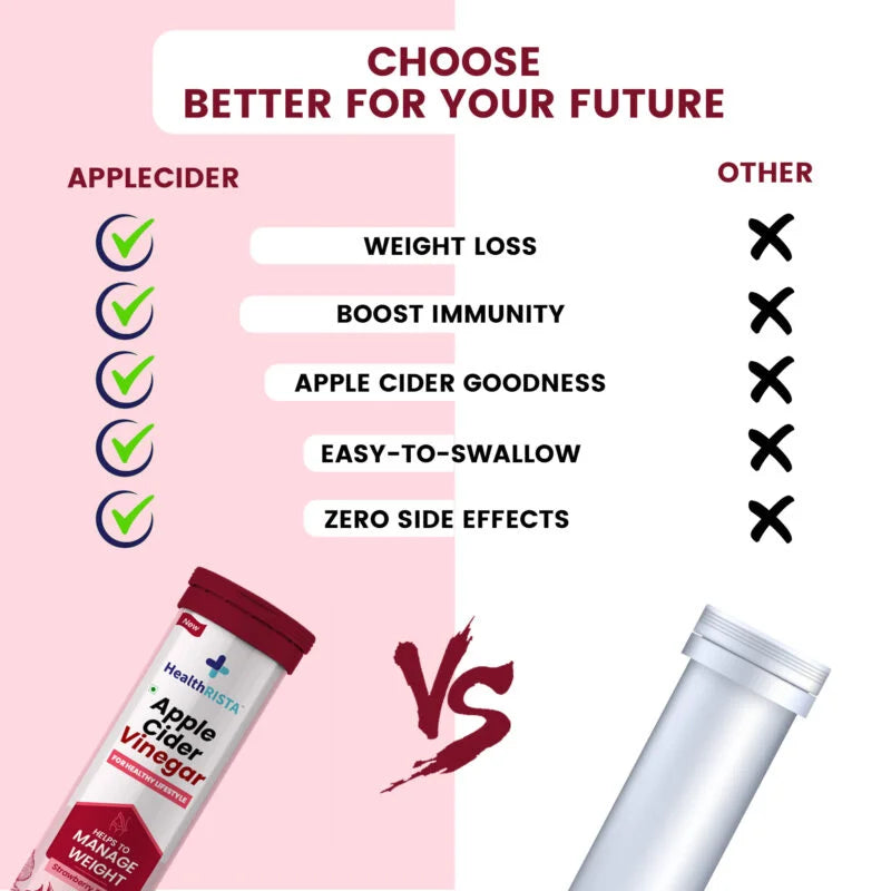 HealthRISTA - Apple Cider Vinegar Effervescent Tablet for Weight Management with Strawberry Flavor
