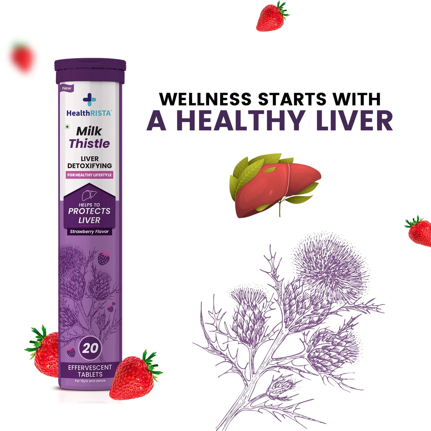 HealthRISTA – Milk Thistle Liver Detox Ayurvedic Supplement (Effervescent Tablet with Strawberry Flavor )